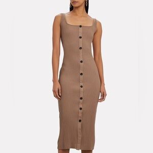 Enza Costa Tan Ribbed Button-Down Dress